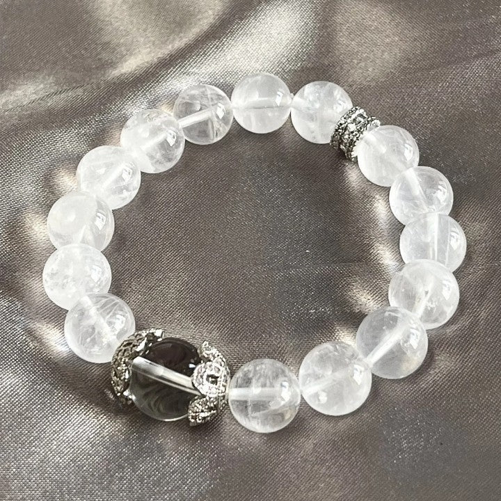 White Crystal & Phantom Quartz Bracelet – Clarity & Inner Harmony