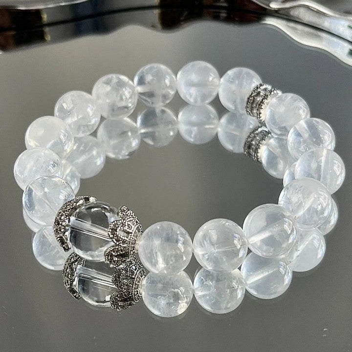 White Crystal & Phantom Quartz Bracelet – Clarity & Inner Harmony