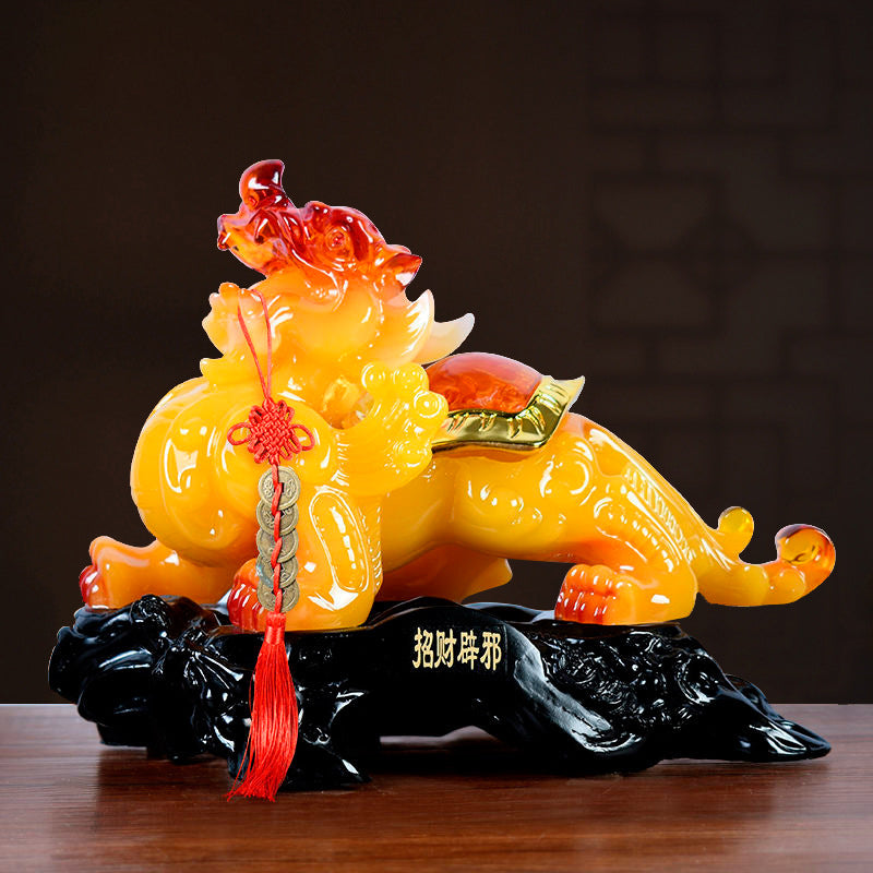 Amber Hue Pi Xiu Statue – Good Fortune & Prosperity Symbol