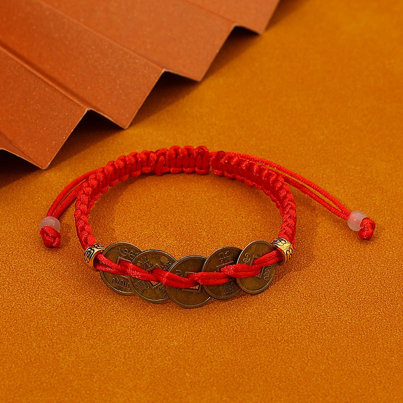 Ancient Fortune Charm Red Cord Bracelet - Prosperity & Blessing