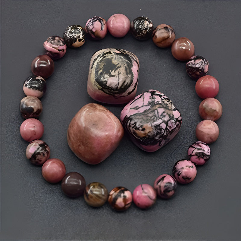 Natural Black Veined Rhodonite Bracelet - Love & Emotional Balance
