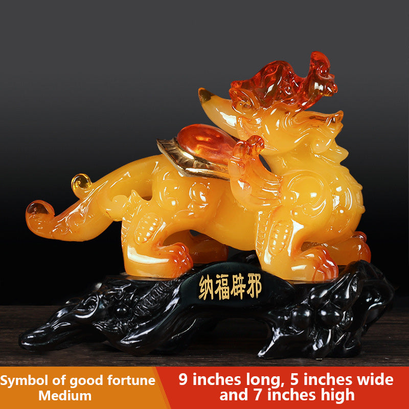 Amber Hue Pi Xiu Statue – Good Fortune & Prosperity Symbol
