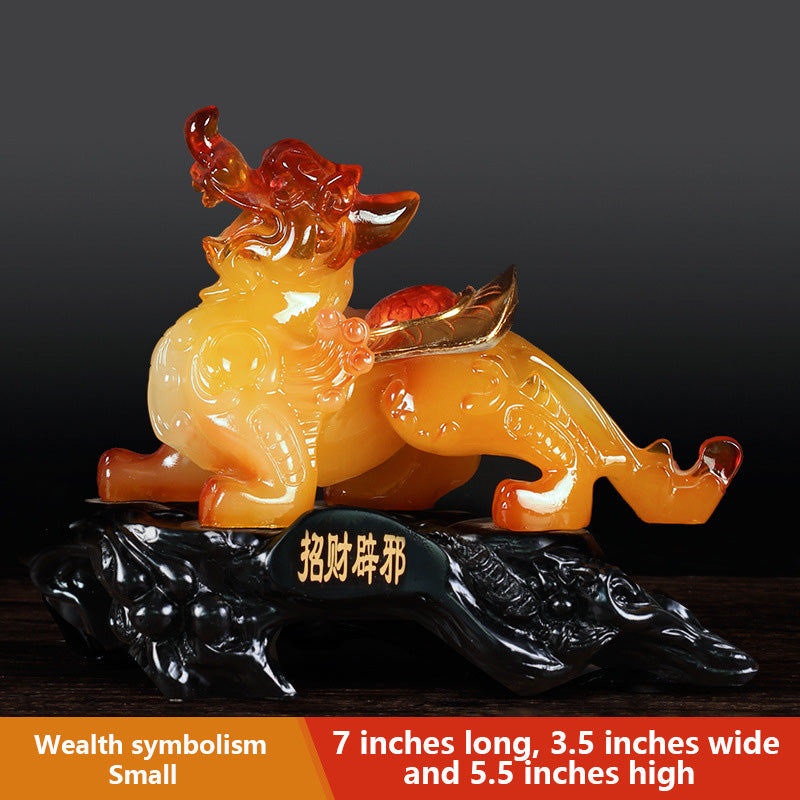 Amber Hue Pi Xiu Statue – Good Fortune & Prosperity Symbol